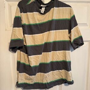 H&M Men's Short Sleeve Tee - Black, Tan, Green Stripes